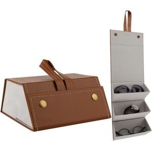 NEW 3 Slot Sunglasses Organizer Case, PU Leather Foldable Eyeglasses Storage Box